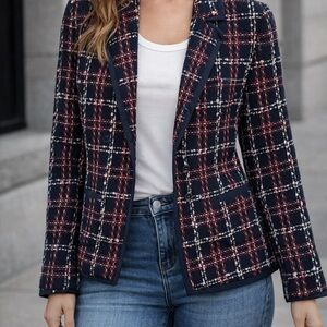Elegant Navy Checkered Blazer